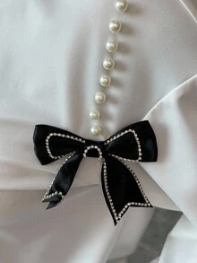 Elenzga Women's White Casual/Commute Bowknot Faux Pearl Decor Long Sleeve Sweatshirt, Autumn Fall Cloth For Women