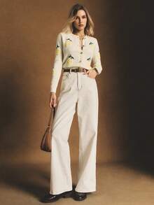 Poéselle Women's Fruit Pattern Long Sleeve Single-Breasted Casual Knit Cardigan, Autumn,Fall - Beige - View 4