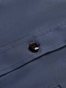 Manfinity Mode Plus Size Men's Solid Color Single-Breasted Pocket Business Casual Long Sleeve Shirt, For Fall