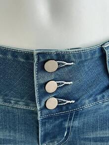 Elamini Women's Button Front Pocket Skinny Casual Versatile Denim Shorts - Blue - View 6