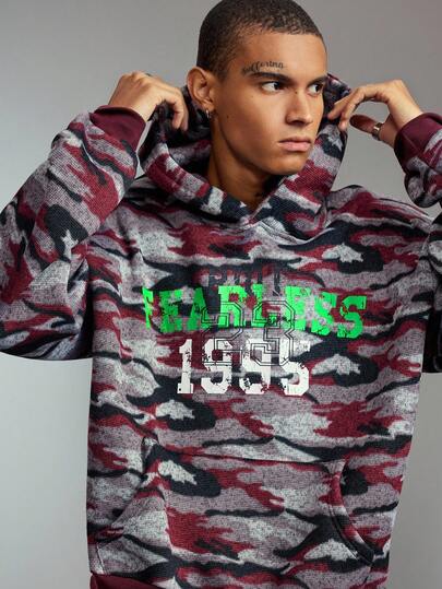 Street Life Herren Camouflage Buchstaben Hoodie, locker geschnittener Stil, Herbst