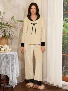 Côtesoire 法式宫廷风天鹅绒女士睡衣套装，秋冬装 - 彩色 - 查看 6