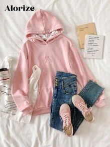 Sparklyn 青少年女孩休闲时尚可爱粉色蝴蝶结刺绣连帽运动衫 - 粉色 - 查看 8