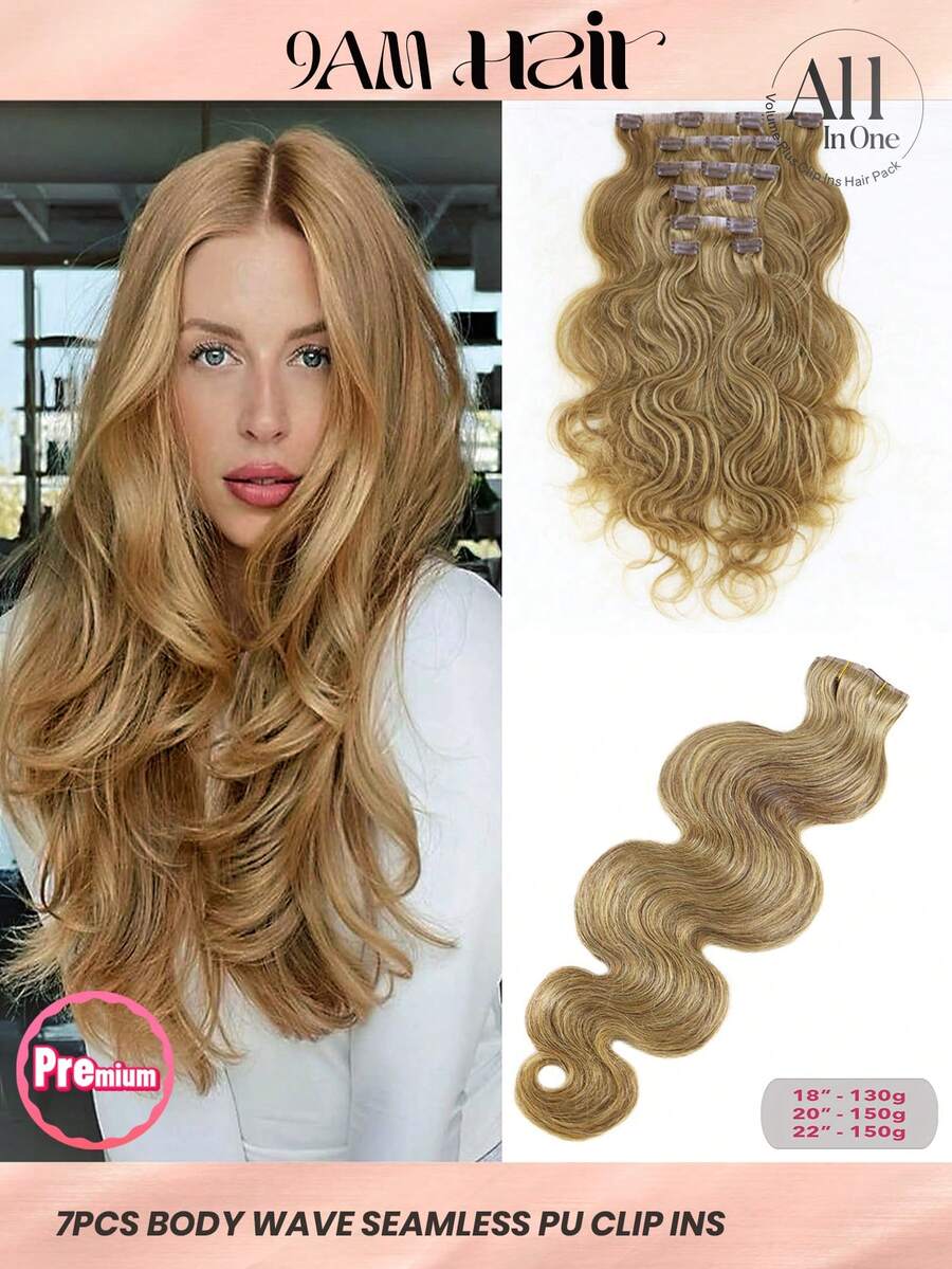Seamless Clip Ins 7pcs Body Wave 27# Caramel Brown 130g/150g Full Head Seamless PU Clip Ins Extensions 100% Cuticle Aligned Double Drown Remy Human Hair HQ Invisible Clip In Hair Extensions - S27 - View 1