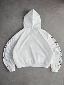 PAVTROS Manfinity Streetrush 男士街头风流行INS同款天使花卉元素复古涂鸦风格户外音乐节夜店男友老公周年纪念礼物白色卫衣，天使图案连帽衫，白色图案连帽衫，街头风拉链连帽衫，秋冬款，长袖上衣 - 彩色 - 查看 5