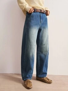 Bohemela 女式休闲水洗喇叭牛仔裤 - 深色水洗藍 - 查看 4