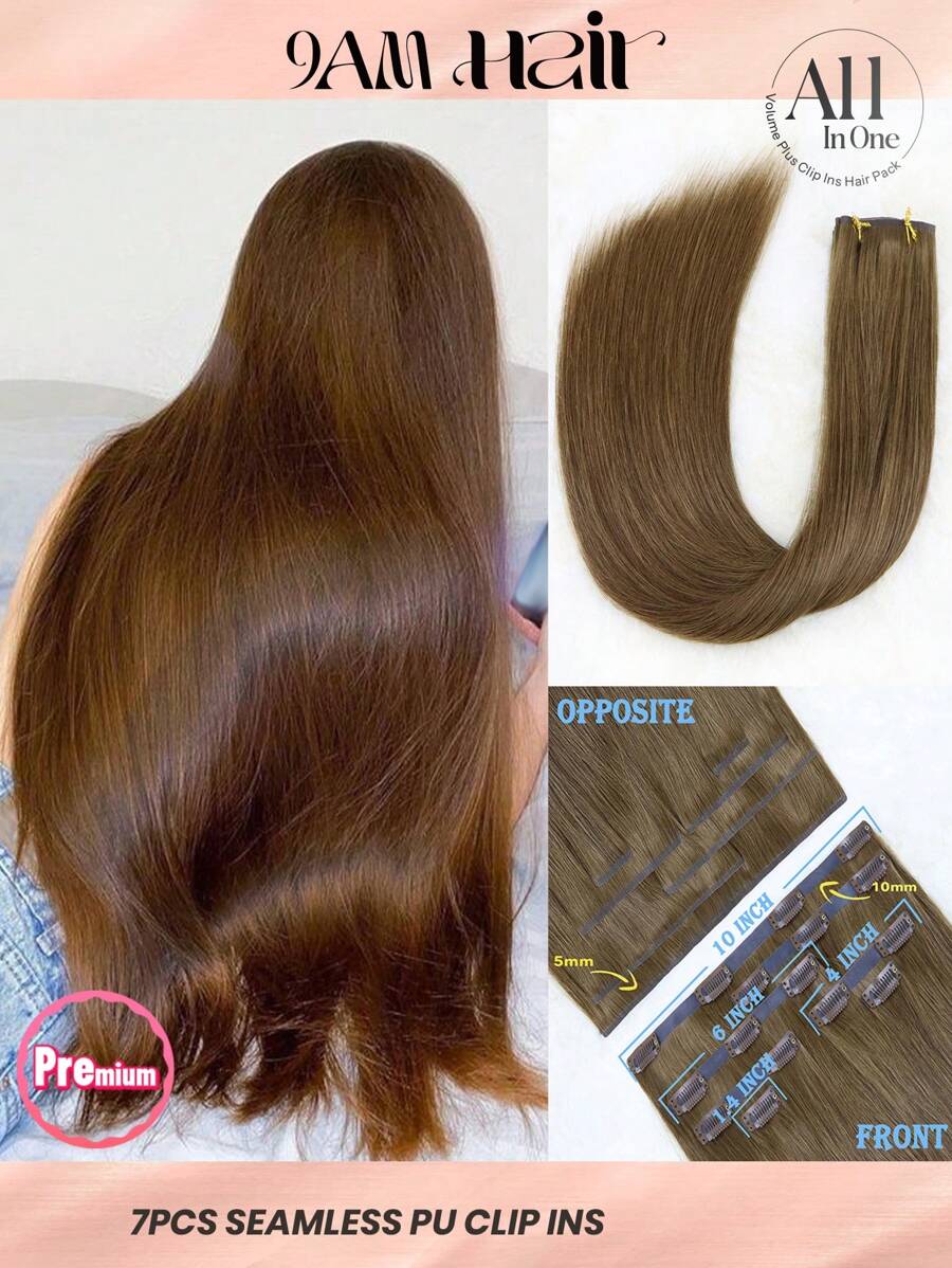 7pcs 130g/150g 6# Medium Brown 100% High Quality Cuticle Aligned Double Drown Remy Human Hair Seamless PU Clip Ins Extensions - S6 - View 1