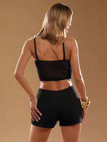 SHEIN BAE Damen Kunstperle Dekor Cut Out Crop Camisole und Shorts mit Tunnelzug Taille Sexy 2 Stücke Set für Herbst/Winter