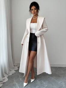 Elenzga Women's Elegant Long Solid Color Overcoat, Standard Size, Autumn/Winter