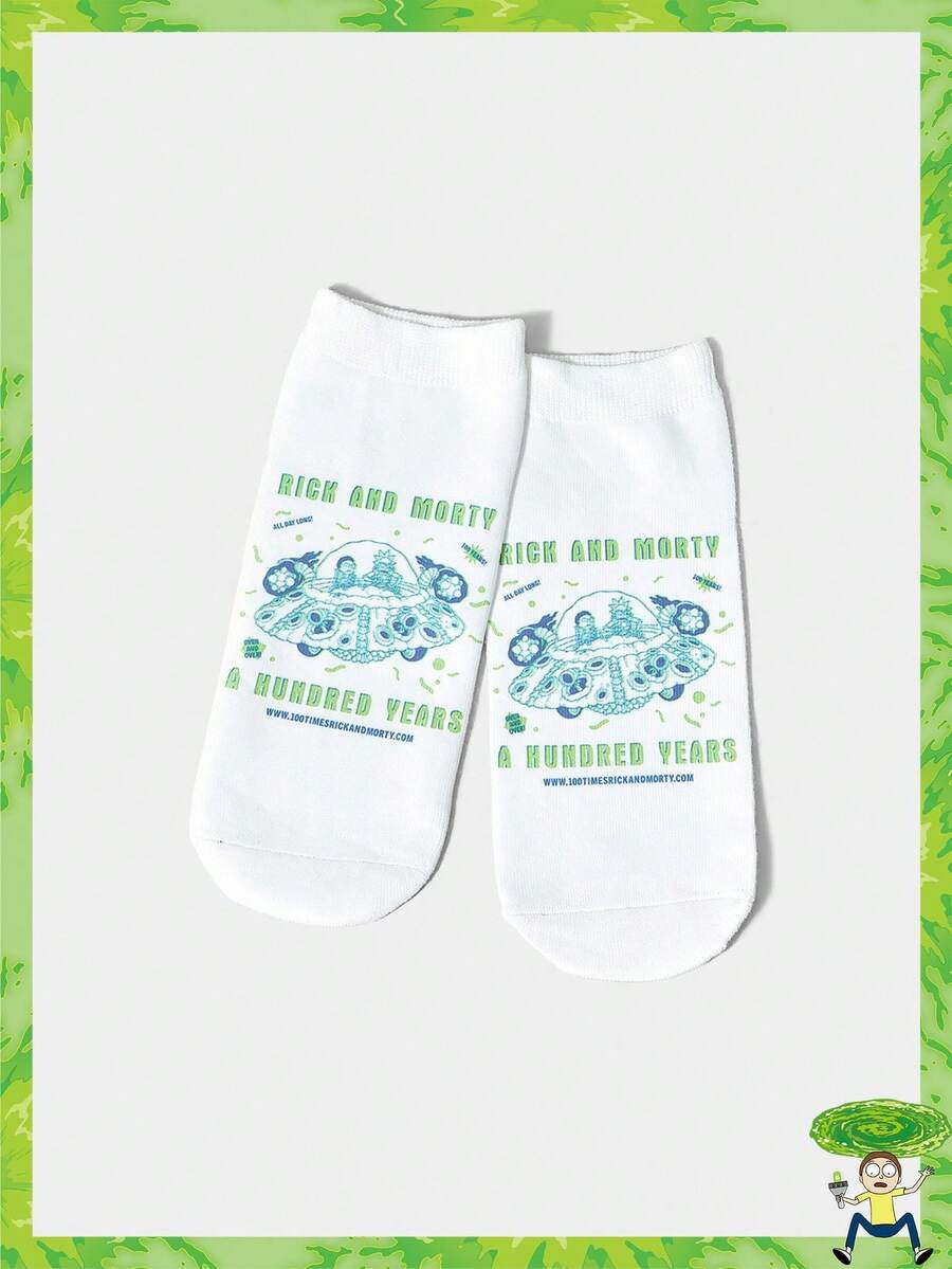 Rick and Morty X SHEIN 1 双字母和卡通图案可爱踝袜 - 彩色 - 查看 1