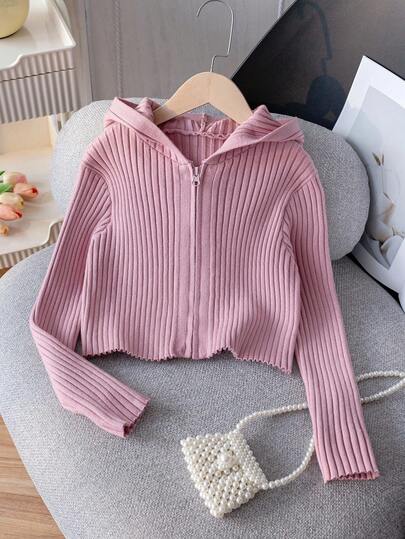 Sparklyn Tween 女童休闲纯色拉链连帽开衫