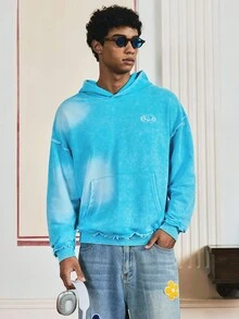SWAVVY Men's Casual Hooded Sweatshirt With Embroidered & Spray Painted Designs, Long Sleeve, Spring/Autumn, For Fall Winter - Blue - View 7