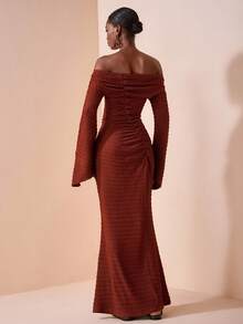 Zivah 2025 秋季新款音乐节、复活节、圣帕特里克节、西部风、游牧风、生日派对、毕业典礼、学院风、学生装、日常休闲、百搭百搭、休闲、邮轮旅行、海滩、日光浴、病毒式传播、街头服饰、婚礼宾客波西米亚风、通勤、早午餐、机场、圆领无袖褶皱肩带腰部超长纹理棕色连衣裙 - B - 棕色 - 查看 2