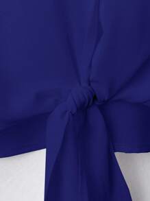 Franclia Áo khoác cardigan tay dài cổ bẻ kiểu Pháp thanh lịch, buộc dây phía trước, áo cánh trắng mới cho nữ mùa hè - Xanh đậm - Xem 4