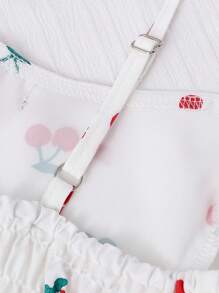 Sparklyn Set de 2 piezas de niña adolescente con cárdigan de punto rojo y vestido, adecuado para estilo de vacaciones, con estampado floral de flores de cerezo - Rojo - Ver 5