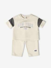 SUMWON Ensemble coordonné style enfant Sweat-shirt-shirt avec imprimé lettres varsity New York et jogging. Tenue décontractée et confortable pour l'automne et l'hiver, streetwear casual - Kaki - Voir 7