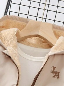 SHEIN Genkimix Kids 2 件套休闲运动羊毛连帽衫和裤子，适合日常穿着、上学、运动、户外活动、秋冬季