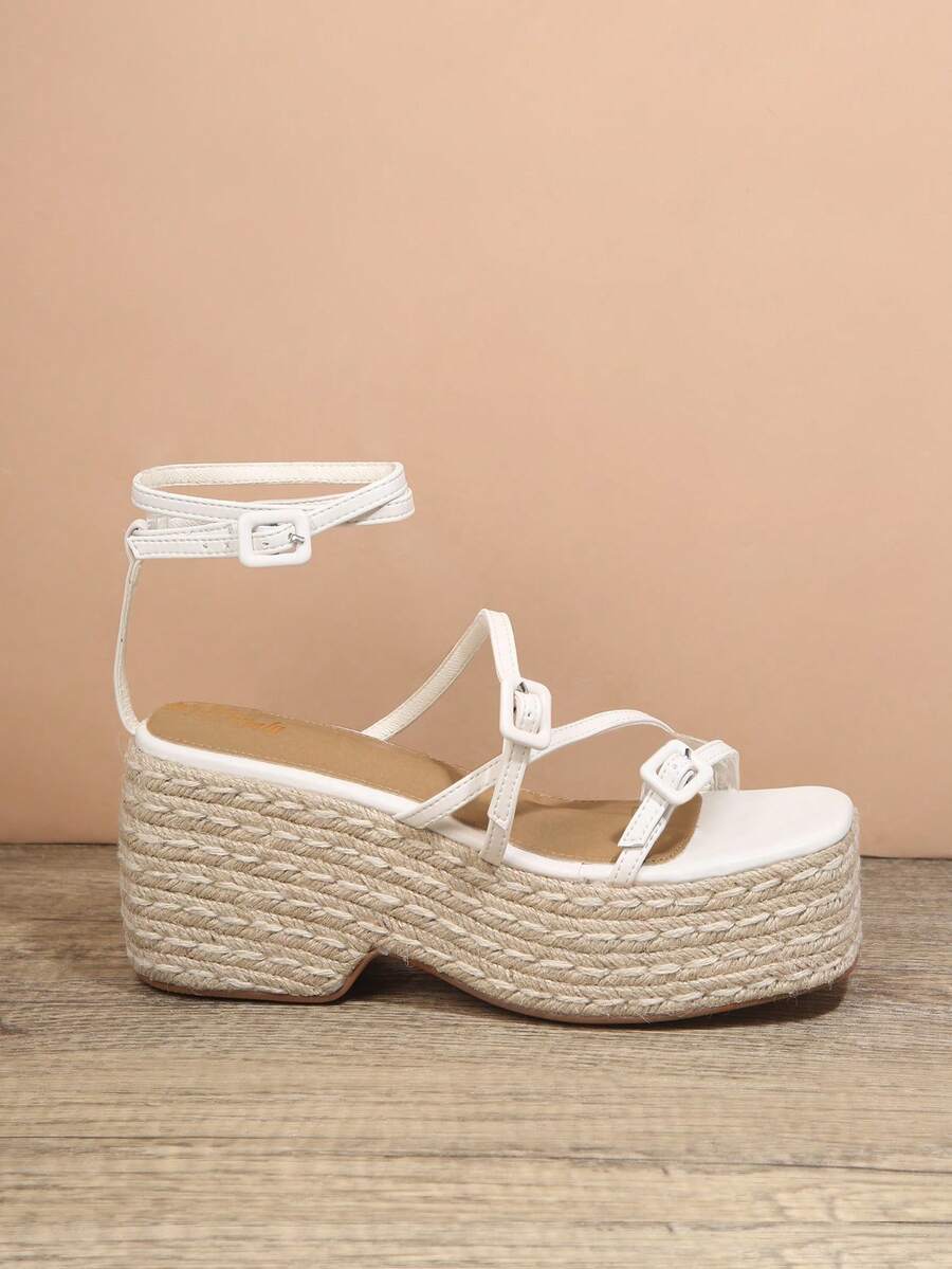 SHUZIA Strappy Peep Toe Espadrille Wedge Sandals - Beige - View 1