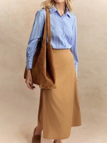 Écloséra 2 pièces : Chemise rayée décontractée et mini-jupe de couleur unie, tenue élégante pour le travail, printemps/automne