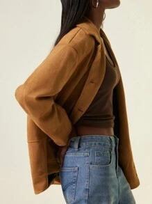 Aveloria Affinna Chaqueta holgada de manga larga con diseño de bolsillo grande y solapa, de material de lujo vintage y elegante para el transporte