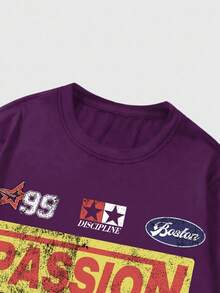 ROMWE MEN Street Life Casual Crew Neck Long Sleeve Men T-Shirt, Suitable For Everyday Wear, Spring/Summer, Fall - Purple - View 3