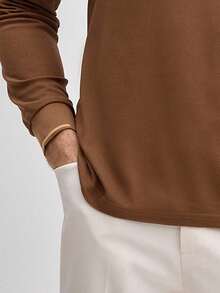 Officeau 1 pieza Camisa polo de manga larga con botón de cuarto casual para hombre, adecuada para primavera y otoño, para golf, dinero viejo de primavera a verano - Café integral - Ver 4