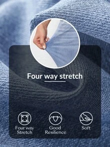 Flexra 纯色弹力贴身口袋牛仔短裤，夏季时尚 - 淺色水洗藍 - 查看 8