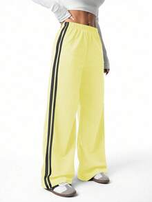 少女休闲针织抽绳腰宽松运动裤 - 杏色 - 查看 7