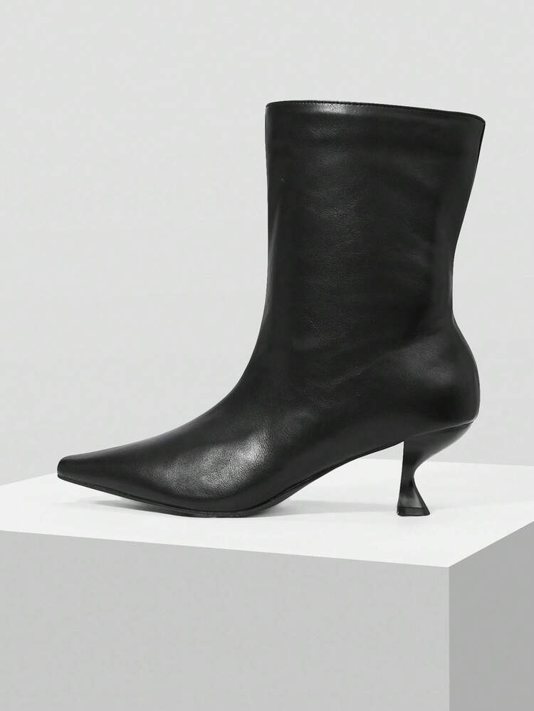 Botas altas de montar francesas de media pantorrilla, botas de tacón alto de eje recto y delgado para mujeres