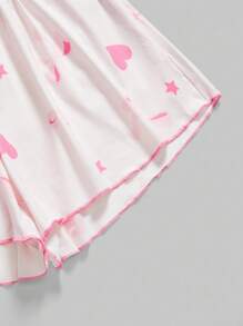ROMWE Kawaii Summer Casual Kawaii Bow & Heart All-Over Print Plus Size Short Sleeve Shorts Pajama Set