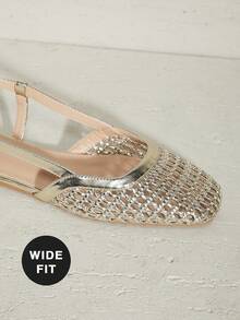 SHUZIA Bailarinas de mujer de suela ancha, puntera redonda, cómodas, trenzadas y de PU suave con cierre de slip on - Dorado - Ver 6