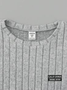 SHEIN 男童休闲贴布装饰圆领针织套头T恤 - 灰色 - 查看 6