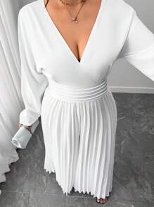SHEIN Tall CURVE Tuta elegante con gamba ampia e pieghe, colore unito, taglie comode - Bianco - Visualizzare 1