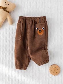 Cozy Pixies Baby Boy Cartoon Bear 3D Pattern Knitted Soft Fleece Elastic Waist Jogger Pants Fall Winter - Brown - View 4