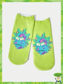 Rick and Morty X SHEIN 1 双卡通图案可爱踝袜 - 彩色 - 查看 1