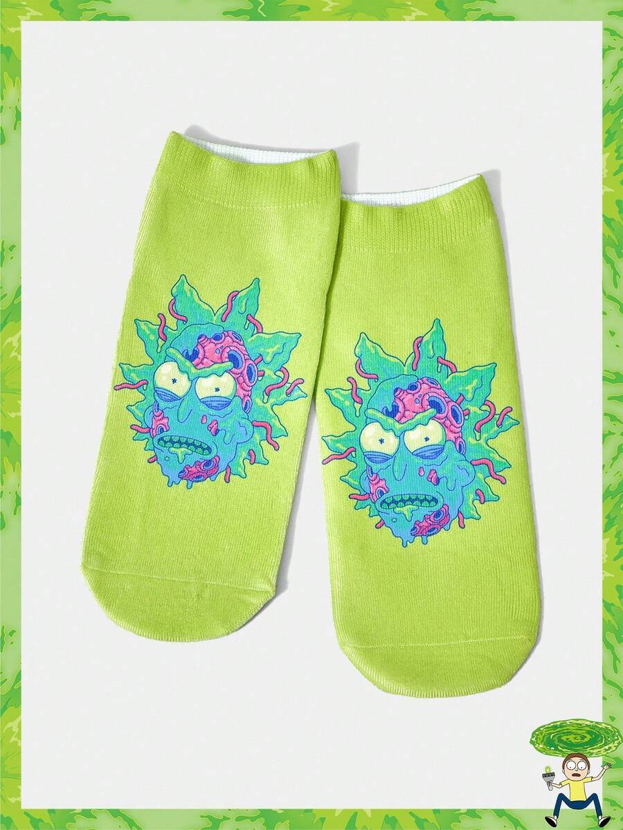 Rick and Morty X SHEIN 1 双卡通图案可爱踝袜 - 彩色 - 查看 1