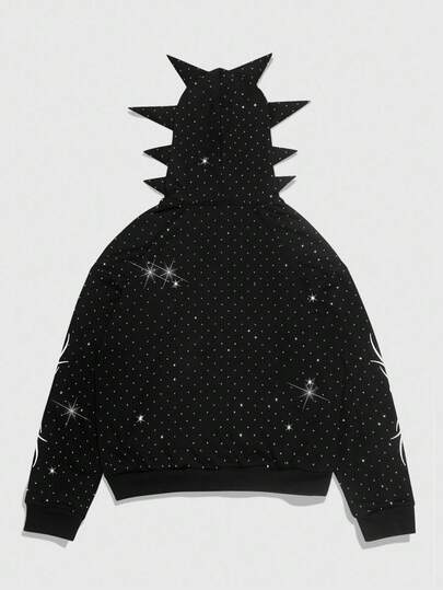 Street Life Sudadera con capucha con forma de antenas de diamantes brillantes para hombre, otoño