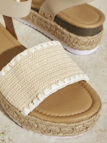 SHUZIA 女士波西米亞風格編織度假厚底高跟涼鞋