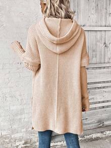 EMERY ROSE Áo len trùm đầu có dây rút 2 trong 1 màu trơn dành cho nữ, mùa thu - Màu Khaki - Xem 2