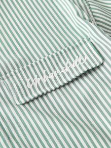 SWAVVY Men's Casual Striped Print Green Loose Fit Short Sleeve Shirt, Suitable For Spring And Summer - Green - View 4