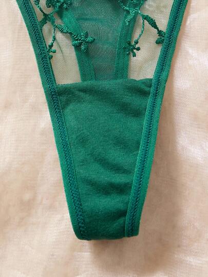 Wit Romantic Long BH Lingerie Set Butterfly Kanten Groen view 6