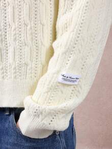 SUMWON Áo len cardigan cài nút phía trước dệt kim cáp cổ điển phong cách cổ điển mùa đông thu nhiều lớp áo len thiết yếu hàng ngày giản dị kiểu học sinh - Màu be - Xem 5