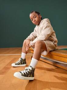 JNSQ Zapatos de lona con camuflaje de estilo casual y versátil de moda para niños, ideal para la temporada de regreso a clases - Verde militar - Ver 4