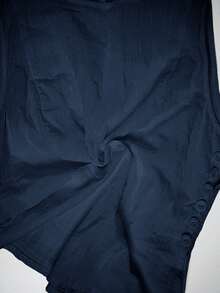 Lavishia Áo sơ mi công sở cổ điển ôm vừa vặn bằng vải lanh trắng thắt nút tre - Màu xanh hải quân - Xem 9