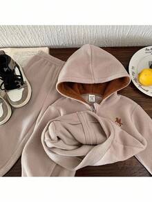 SHEIN 女婴针织撞色加厚连帽卫衣裤套装（2件套），秋冬季 - 彩色 - 查看 5