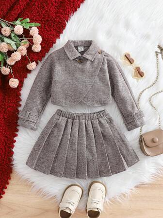 Babygirl Urban School Cute Grey Long Sleeve Jacket And Pleated Skirt Set 2 Piece Set Toddler Girl Two Piece Toddler Girl Outfit Grey Toddler Girl Outfit Toddler Girl Skirt Set Toddler Girl Winter Outfit
