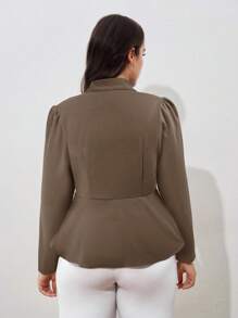 SHEIN Clasi Plus Notched Detail Ruffle Hem Blazer,Business Casual Woman In Fall/Winter - Camel - View 2