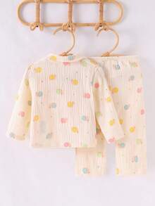 2pcs Baby Girls' Apricot Color Colorful Snail Pattern Lapel Cardigan Long Sleeve & Pants Cotton Pajama Set  Cotton Pajama Set Baby Baby Cotton Clothes Set Baby Pajamas Baby Set Cotton Toddler Cotton Pajamas 6M-3Y Fall Winter