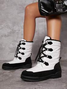 SHUZIA Women Fashion Boots Lace Up Blok Warna Lace-up Fashionable - Putih - View 2