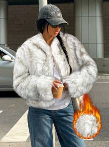 SHEIN EZwear 女士秋冬前开襟短款毛绒外套 - 白色 - 查看 1